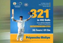 Ranji Trophy: प्रियांशु मोलिया ने रचा इतिहास, जम्मू-कश्मीर के खिलाफ 321 रन बनाकर बने बड़ौदा के सबसे बड़े स्कोरर
